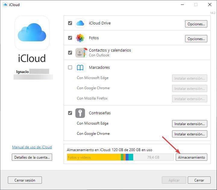 Espacio ocupado en iCloud