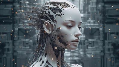 Mujer representado una Inteligencia Artificial