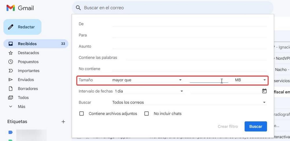 Liberar espacio almacenamiento Gmail