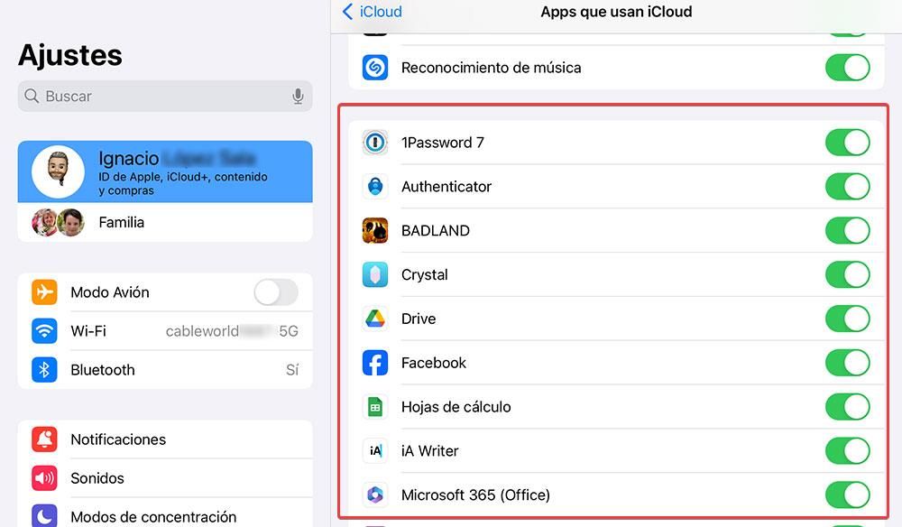 Borrar contenido de las aplicaciones de iCloud