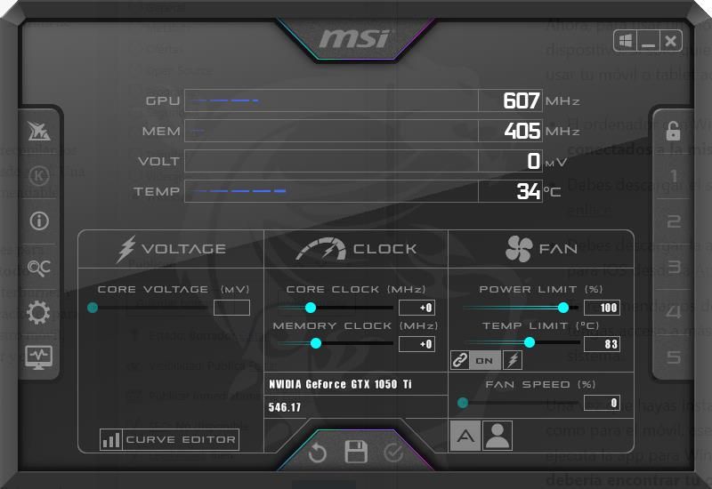 programa MSI Afterburner monitorizar recursos Windows