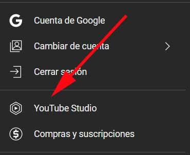 opción YouTube Studio