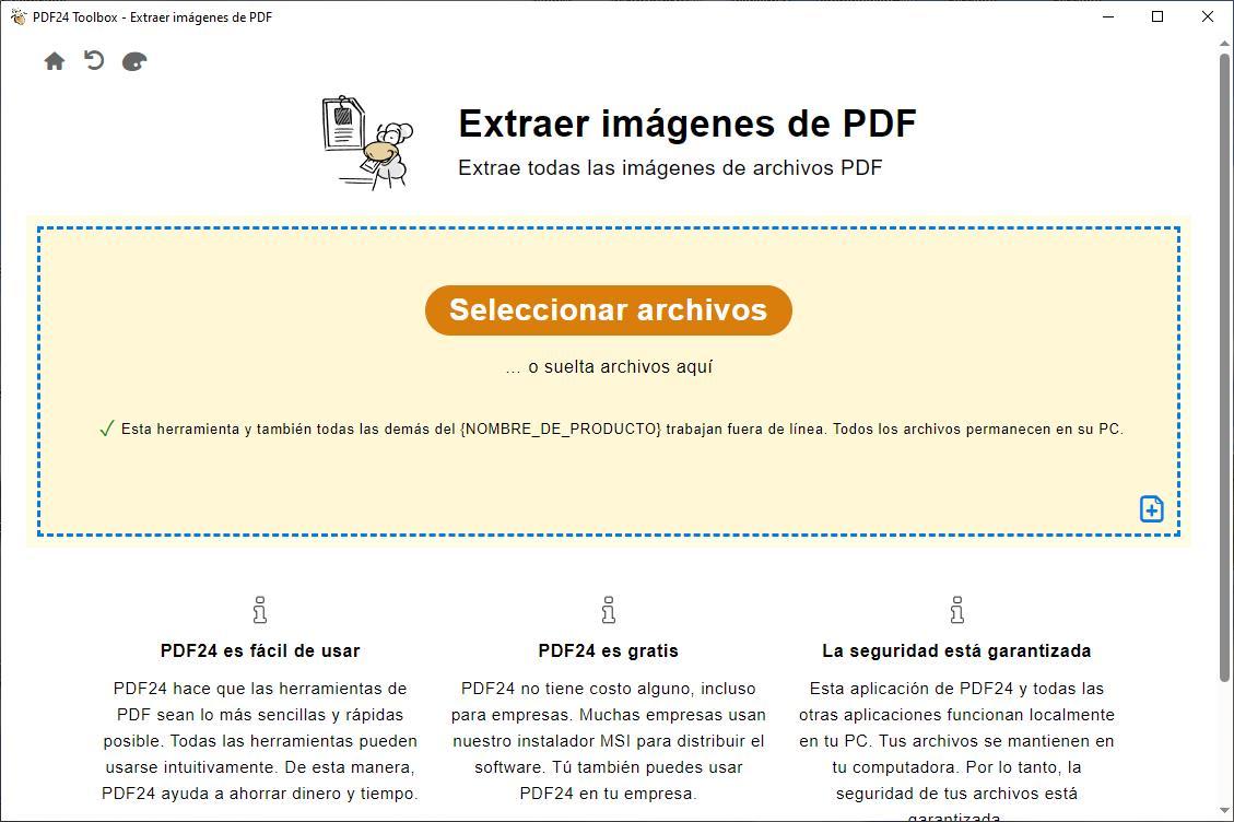 Página principal de PDF24 para descargar imágenes de un PDF