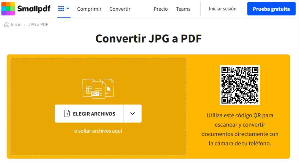 Convertir JPG a PDF con Smallpdf