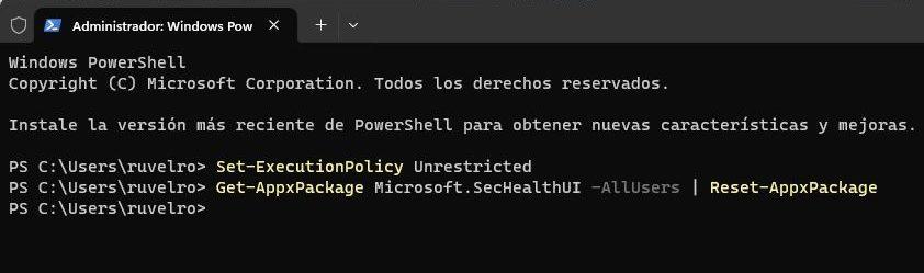 Activar SecHealthUI Windows PowerShell