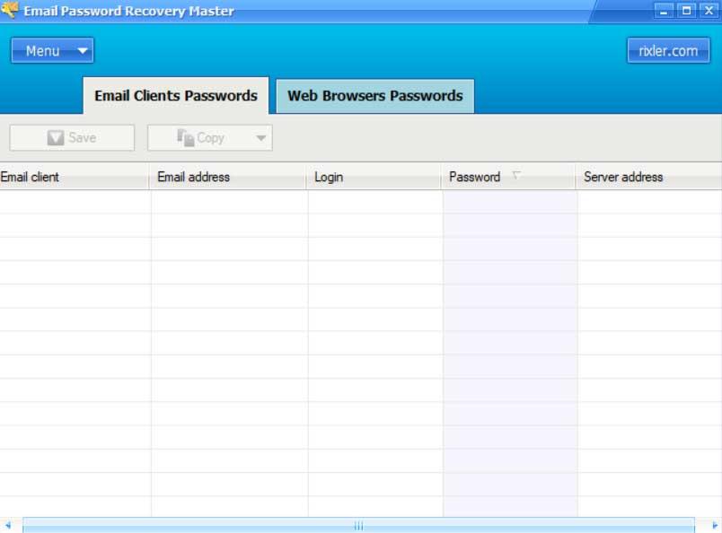 interfaz Email Password Recovery Master