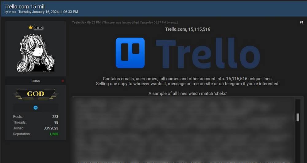 Hacker vende base de datos Trello