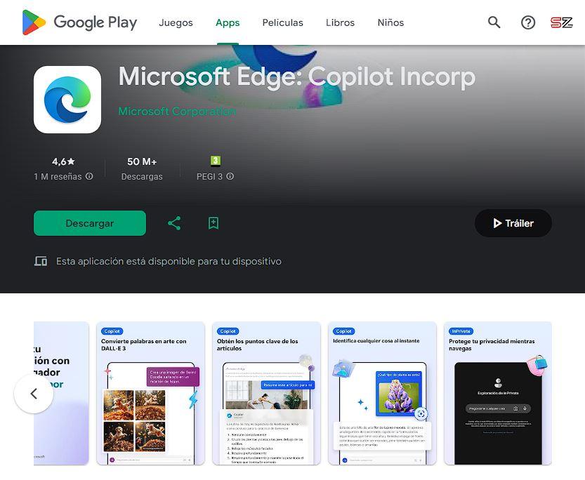 Microsoft Edge Play Store IA