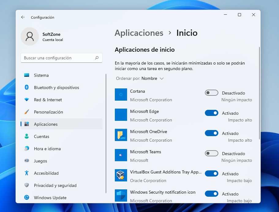 aplicaciones inicio Windows 11