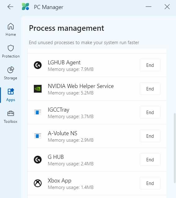 procesos Microsoft PC Manager