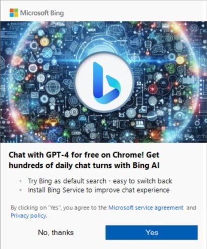 Mensaje Bing Chrome