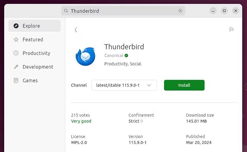 Ubuntu 24.04 Tienda Snap Thunderbird