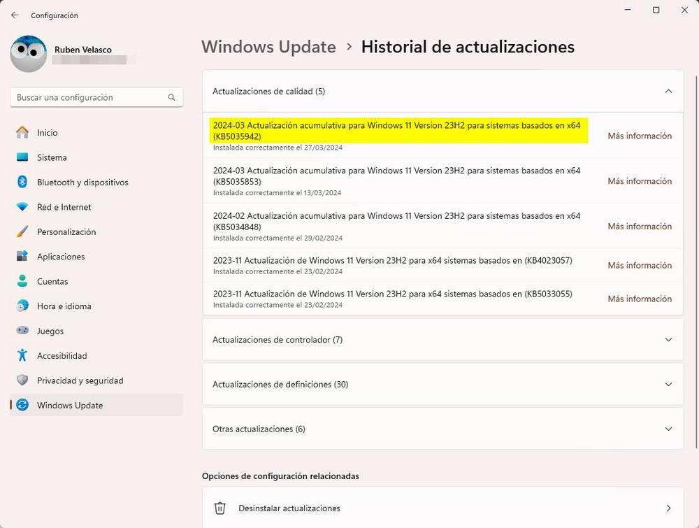 Windows Update parches KB5035942