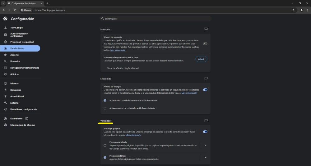 precargar paginas google chrome