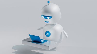 Robot blanco con siglas AI