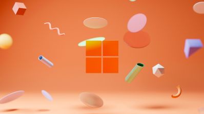 Logotipo de Windows 11 con el fondo naranja representando el diseño 3D