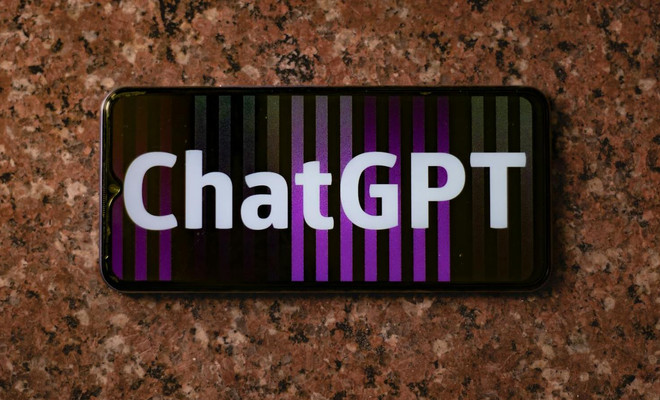 Movil posado sobre superficie donde podemos leer claramente el texto "ChatGPT" en su pantalla.