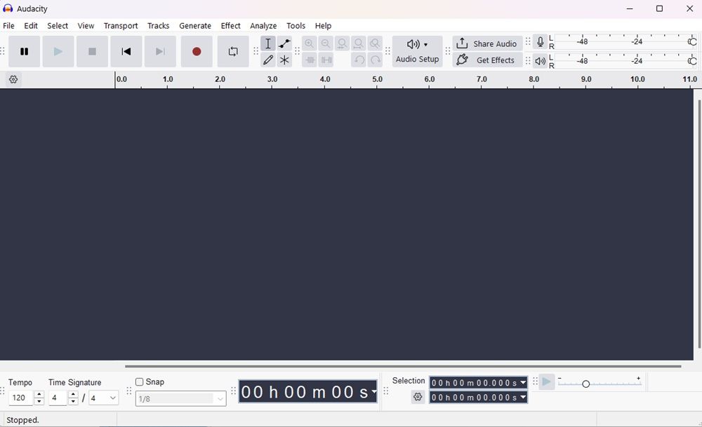 Menú principal de Audacity portable
