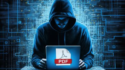 hacker con un portátil y un pdf