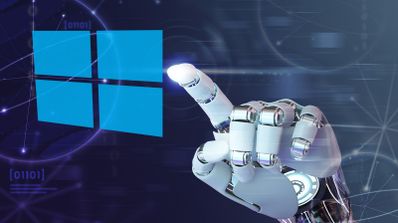 Mano de Inteligencia artificial con el logo de Windows