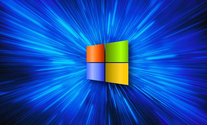 Logotipo de Windows XP con un fondo de vórtice azul oscuro