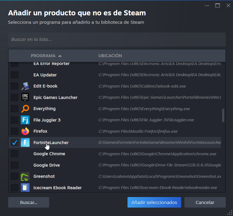 Listado de apps para añadir a Steam.