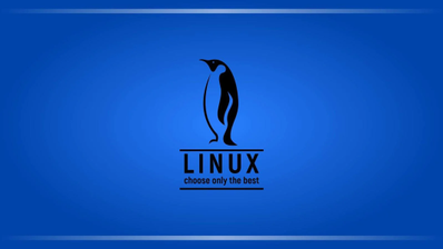 Icónico Pingüino de Linux sobre fondo azul y pequeño letreto