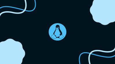 Tux, pingüino de Linux, sobre un fondo oscuro con vectores azulados en los bordes.