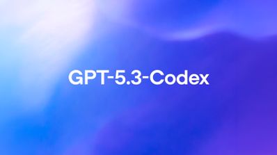 Texto blanco GPT-5.3-Codex sobre un fondo abstracto con degradado en tonos azules y violetas.
