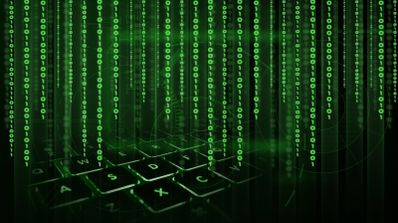 Teclado de un PC con código fuente tipo Matrix