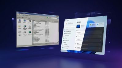 Comparativa visual entre la ventana clásica del Panel de Control y la interfaz moderna de Configuración en Windows 11.