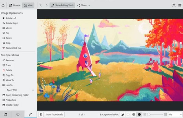 Aplicación visualizar foto KDE Linux.