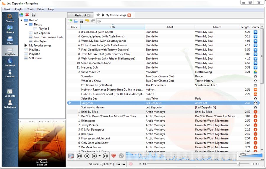 Interfaz app Clementine música.