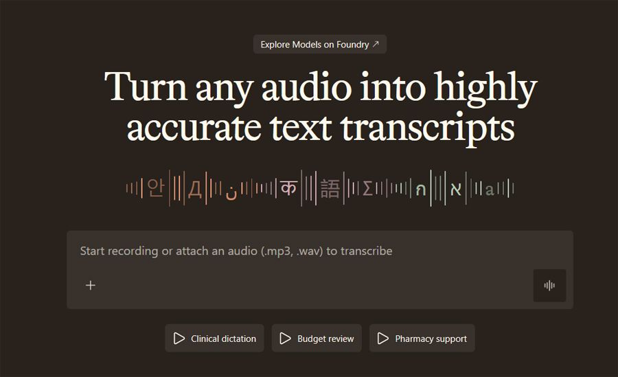 Interfaz de la web MAI-Transcribe-2 Microsoft.