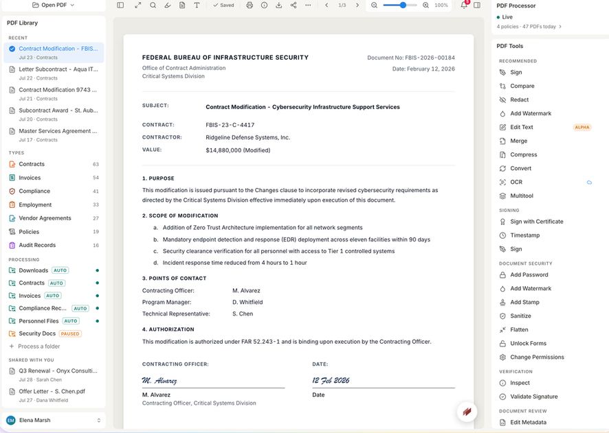 Interfaz del editor Stirling PDF.