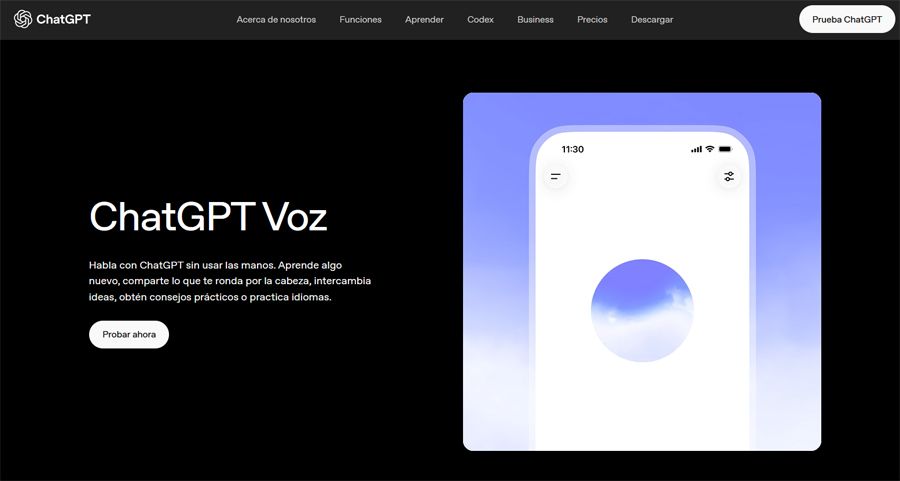 Interfaz inicial ChatGPT Voz.