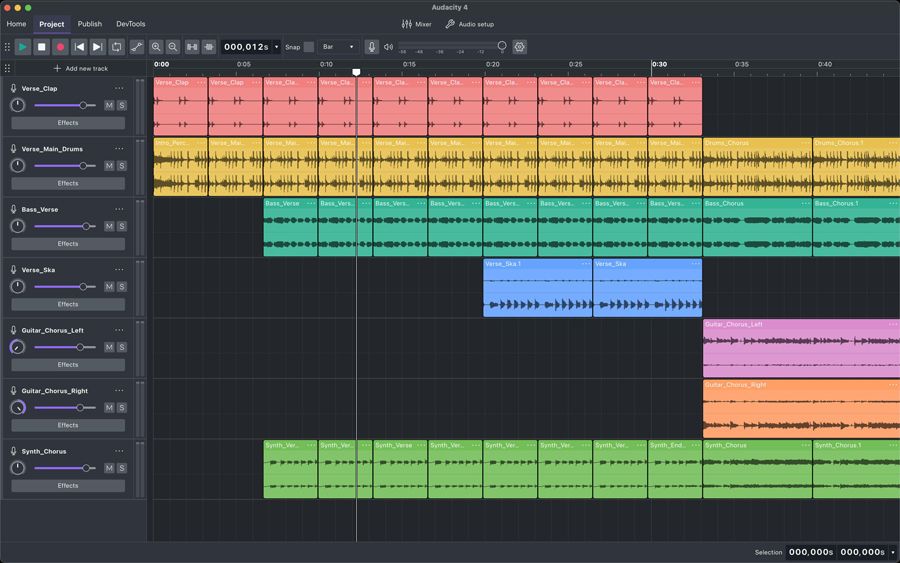 Interfaz principal del programa Audacity 4.