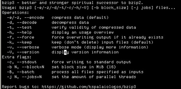 Parámetros bzip3 comprimir Linux.