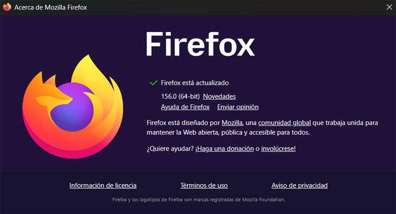 Ventana actualizaciones Firefox 156.