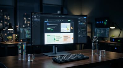 Interfaz de edición de ChatGPT Sites en un monitor de escritorio con varios cursores de colores indicando colaboración en tiempo real.