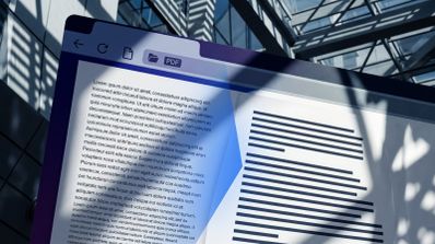Representación gráfica de un navegador web mostrando un documento PDF con texto en latín y gráficos de líneas.