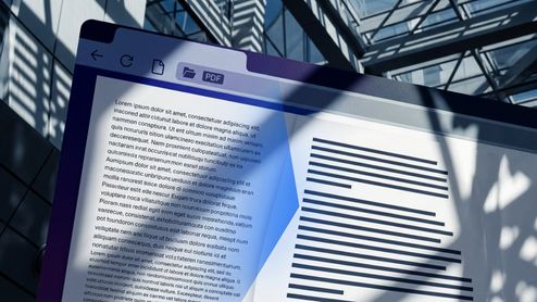 Representación gráfica de un navegador web mostrando un documento PDF con texto en latín y gráficos de líneas.