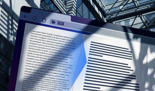 Representación gráfica de un navegador web mostrando un documento PDF con texto en latín y gráficos de líneas.