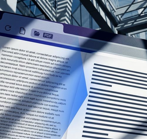 Representación gráfica de un navegador web mostrando un documento PDF con texto en latín y gráficos de líneas.