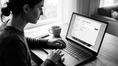 Persona utilizando un ordenador portátil que muestra el menú de configuración de cuentas de usuario en Windows 11.