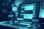 Interfaz de software en un monitor de ordenador que se extiende visualmente como una lista continua sobre el teclado.