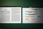 Interfaz de escritorio con dos ventanas abiertas sobre un fondo verde: un lector de libros electrónicos con texto a doble columna y una aplicación de calendario con eventos organizados por colores.