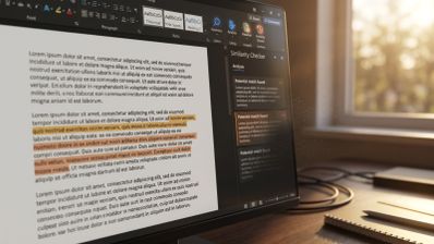 Interfaz de Microsoft Word mostrando el panel lateral del Comprobador de similitud con fragmentos de texto subrayados en el documento.