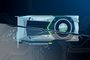 Ilustración de una tarjeta gráfica NVIDIA GeForce dividida por una grieta sobre un fondo de circuitos electrónicos.