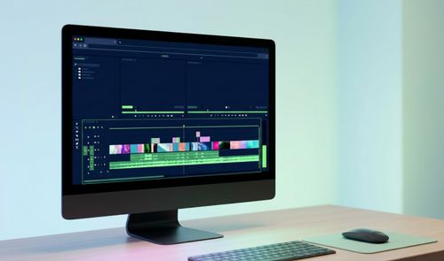Interfaz del editor de vídeo OpenCut ejecutándose en el navegador de un ordenador de sobremesa con una línea de tiempo y pistas de audio.